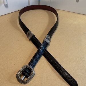 Brighton Black Brown Leather Belt Sz L 34 Two-tone Buckle